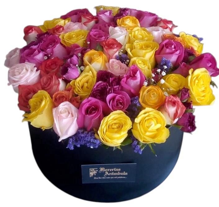Caja con 50 rosas de colores